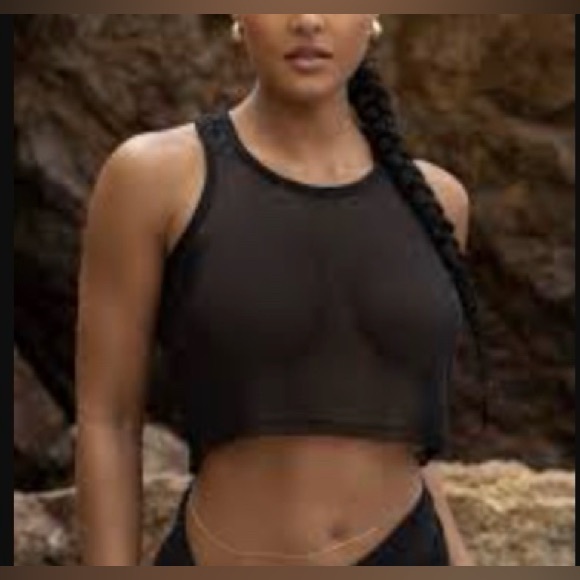 NWT • JLUXLABEL • Black • Fishnet Crop Tank • Small • Swimsuit Coverup - Picture 2 of 5